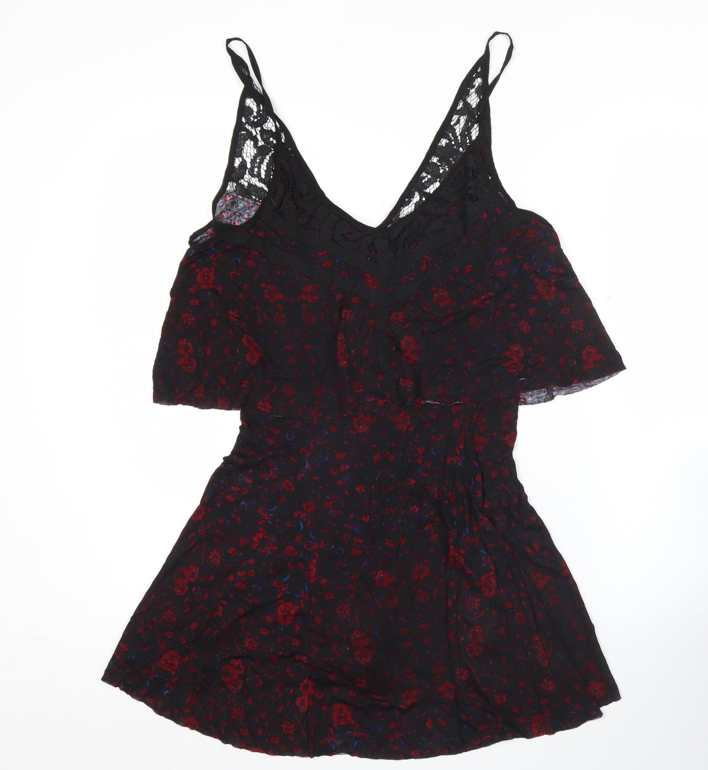Ecote Womens Black Red Floral Viscose Slip Dress Size M