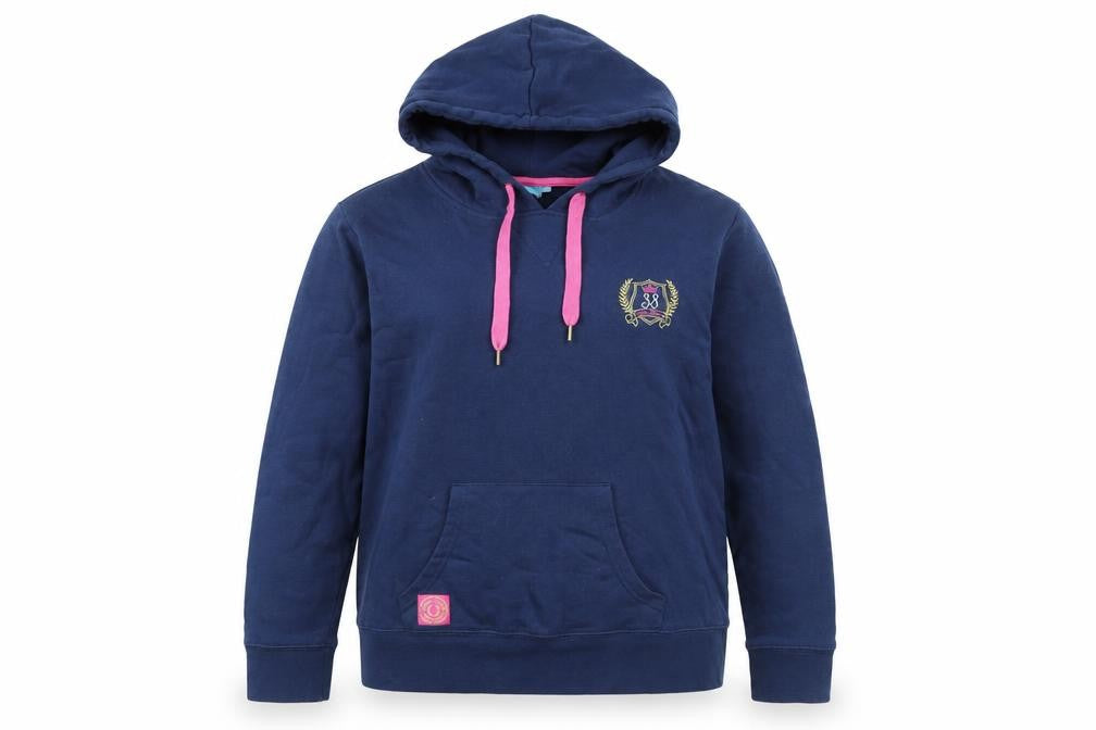 Crane Womens Navy Blue Pullover Hoodie L Embroidered Crest Casual
