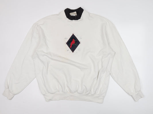 Decorated Originals Women’s White XL Sweatshirt Embroidered Bird Winter Pullover