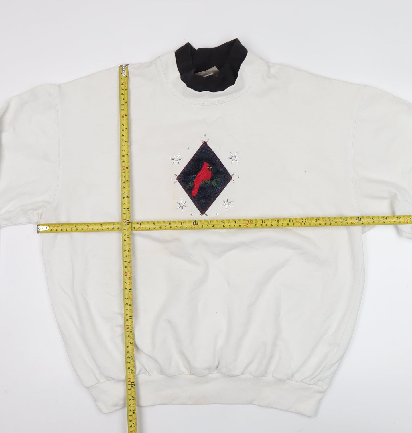 Decorated Originals Women’s White XL Sweatshirt Embroidered Bird Winter Pullover