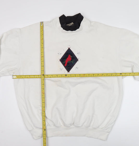 Decorated Originals Women’s White XL Sweatshirt Embroidered Bird Winter Pullover