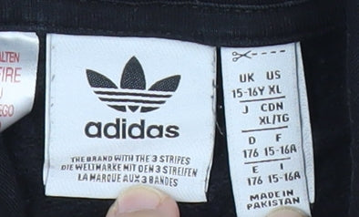 Adidas Boys Black Pullover Hoodie 15-16 Years XL Logo Sports Casual
