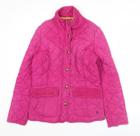 Joules Womens Pink Quilted Jacket Size 10 Snap Button Mid Length