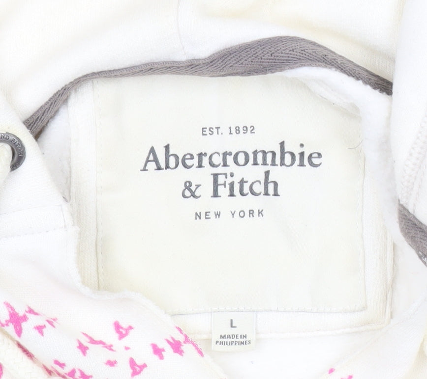 Abercrombie & Fitch Women’s Ivory Pullover Hoodie L Graphic Print