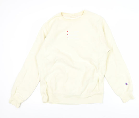 Champion Men’s Ivory Medium Pullover Sweatshirt Crew Neck Logo