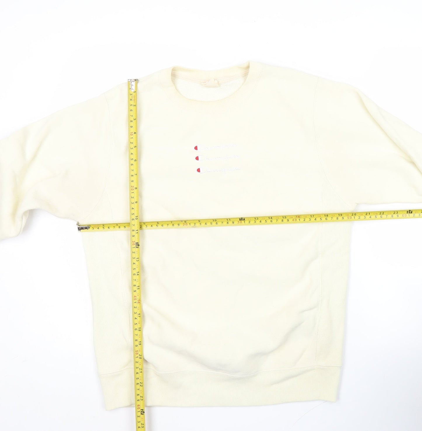 Champion Men’s Ivory Medium Pullover Sweatshirt Crew Neck Logo