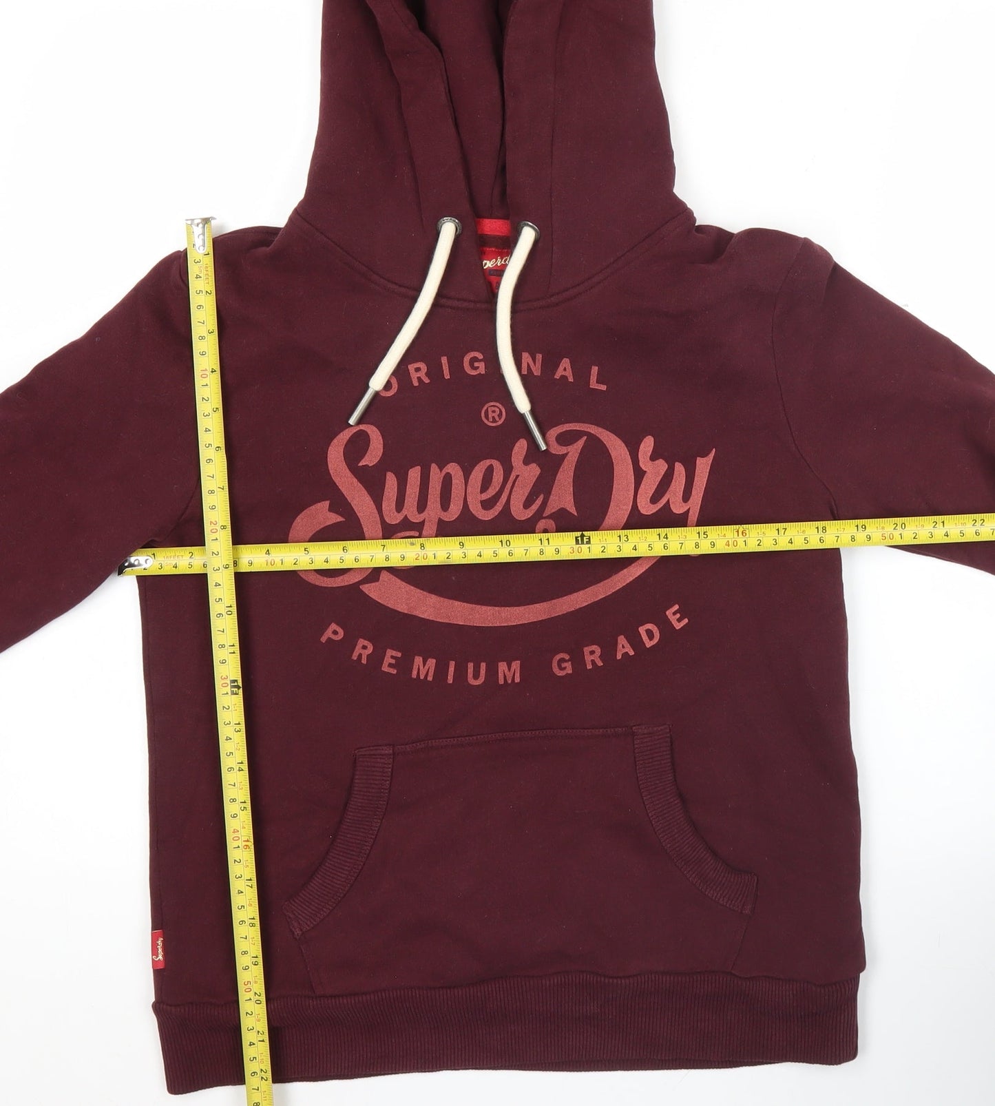 Superdry Womens Red Pullover Hoodie Size 8 Logo Graphic Warm
