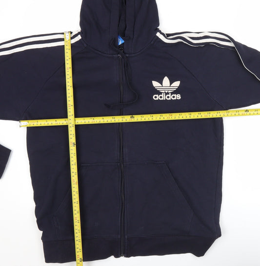 Adidas Mens Blue Full Zip Hoodie L Sports Logo Hooded Sweatshirt