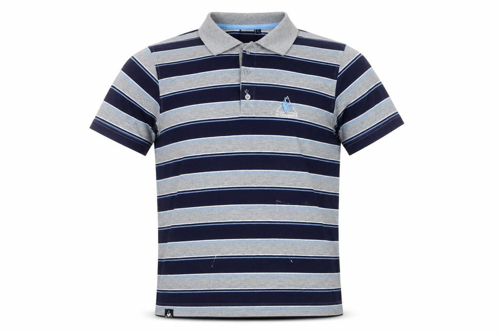 Le Coq Sportif Men’s Grey Blue Striped Polo Shirt Size L