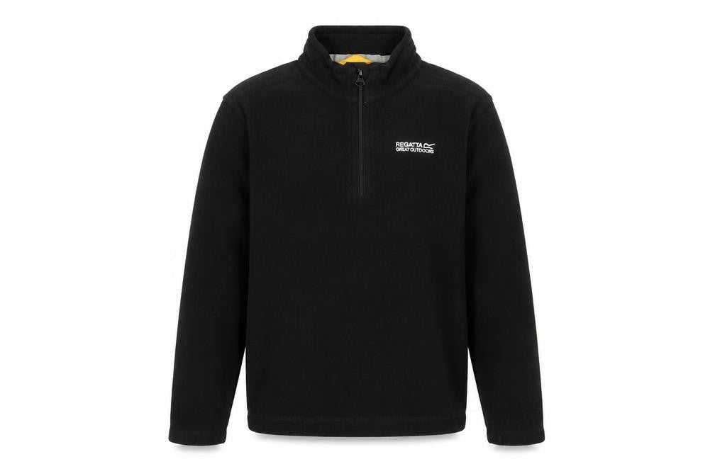 Front view of Regatta boys’ black fleece pullover sweatshirt 11-12 years 1/4 zip outdoor