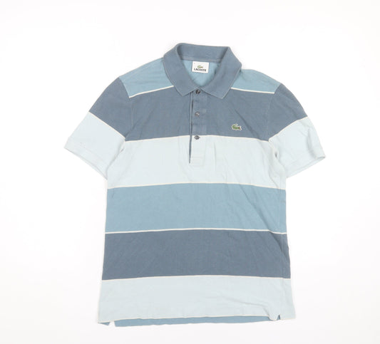 Lacoste Men’s Blue Striped Polo Shirt Size S Short Sleeve Cotton