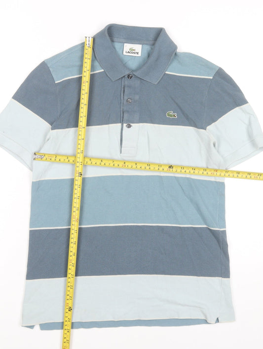 Lacoste Men’s Blue Striped Polo Shirt Size S Short Sleeve Cotton