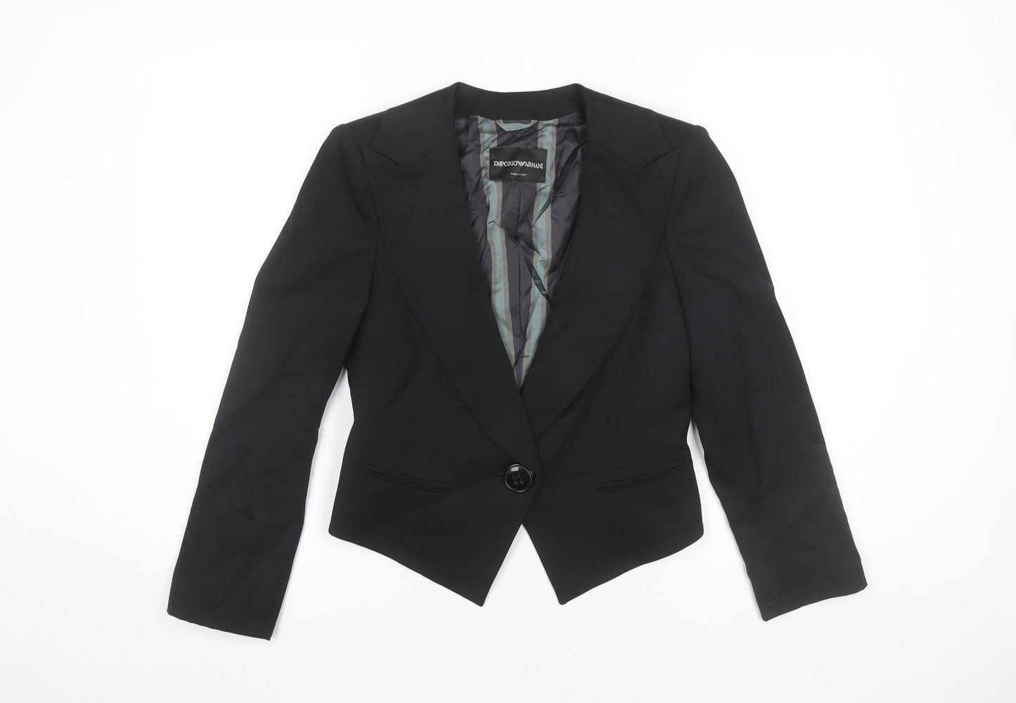 Emporio Armani Womens Black Wool Slim Fit Suit Jacket Size 14