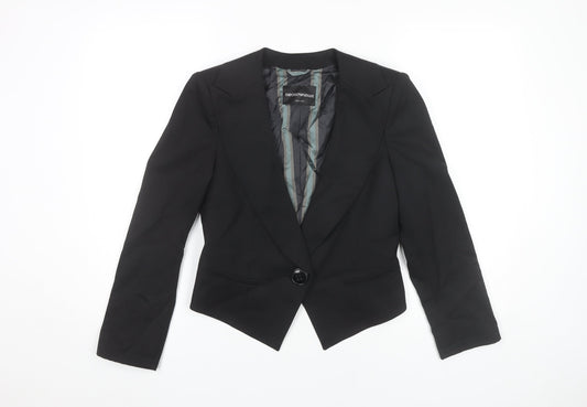 Emporio Armani Womens Black Wool Slim Fit Suit Jacket Size 14