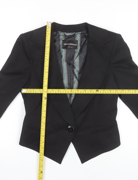 Emporio Armani Womens Black Wool Slim Fit Suit Jacket Size 14