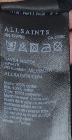 AllSaints Men’s Black Raven Full Zip Hoodie Size M Regular Fit