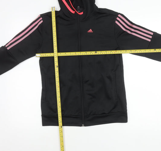 Adidas Womens Black Size 12 Hooded Full Zip Sports Jacket