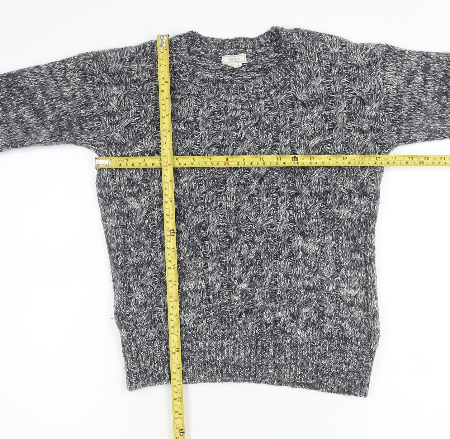 Fat Face Womens Grey Cable-Knit Jumper Size 6 Cotton Blend