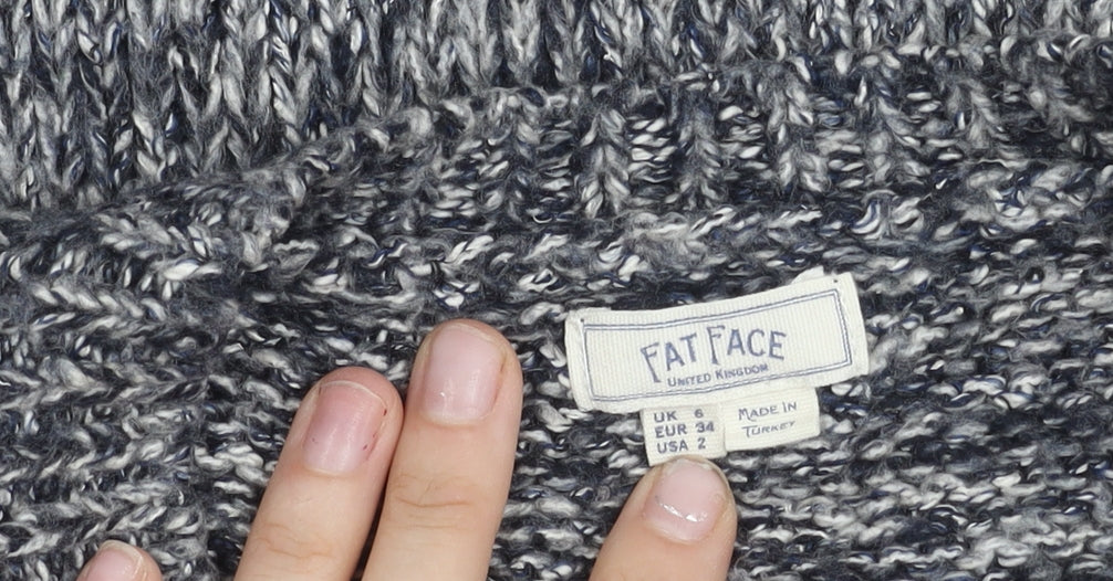 Fat Face Womens Grey Cable-Knit Jumper Size 6 Cotton Blend