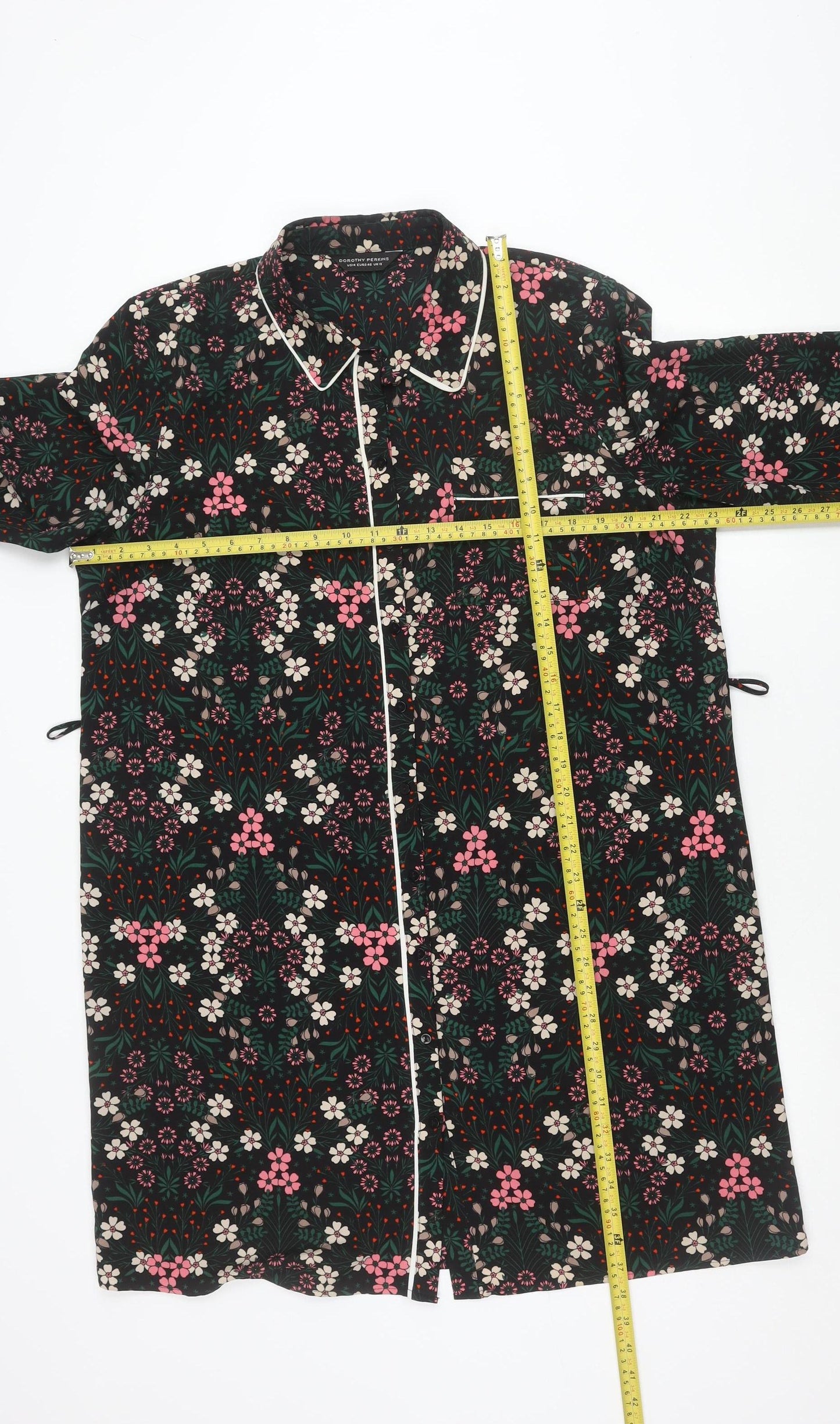 Dorothy Perkins Women’s Black Floral Shirt Dress UK18 Long Sleeve