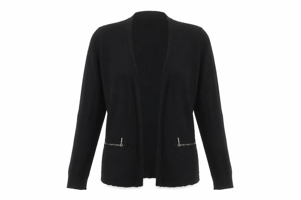 Debenhams Womens Black Cardigan Size 12 Viscose Nylon Knit Zip Pockets