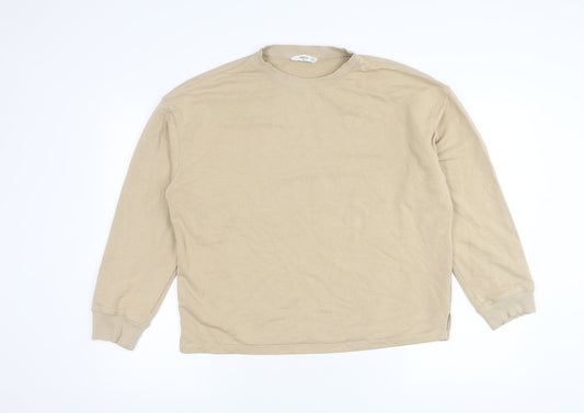 Mango Women Beige Cotton Blend Pullover Sweatshirt Size S