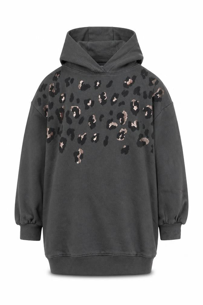 Next Girls Black Animal Print Sequin Pullover Hoodie 8 Years