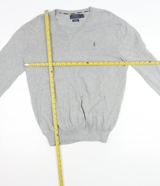 Ralph Lauren Men's Grey Slim Fit V-Neck Cotton Jumper Size M