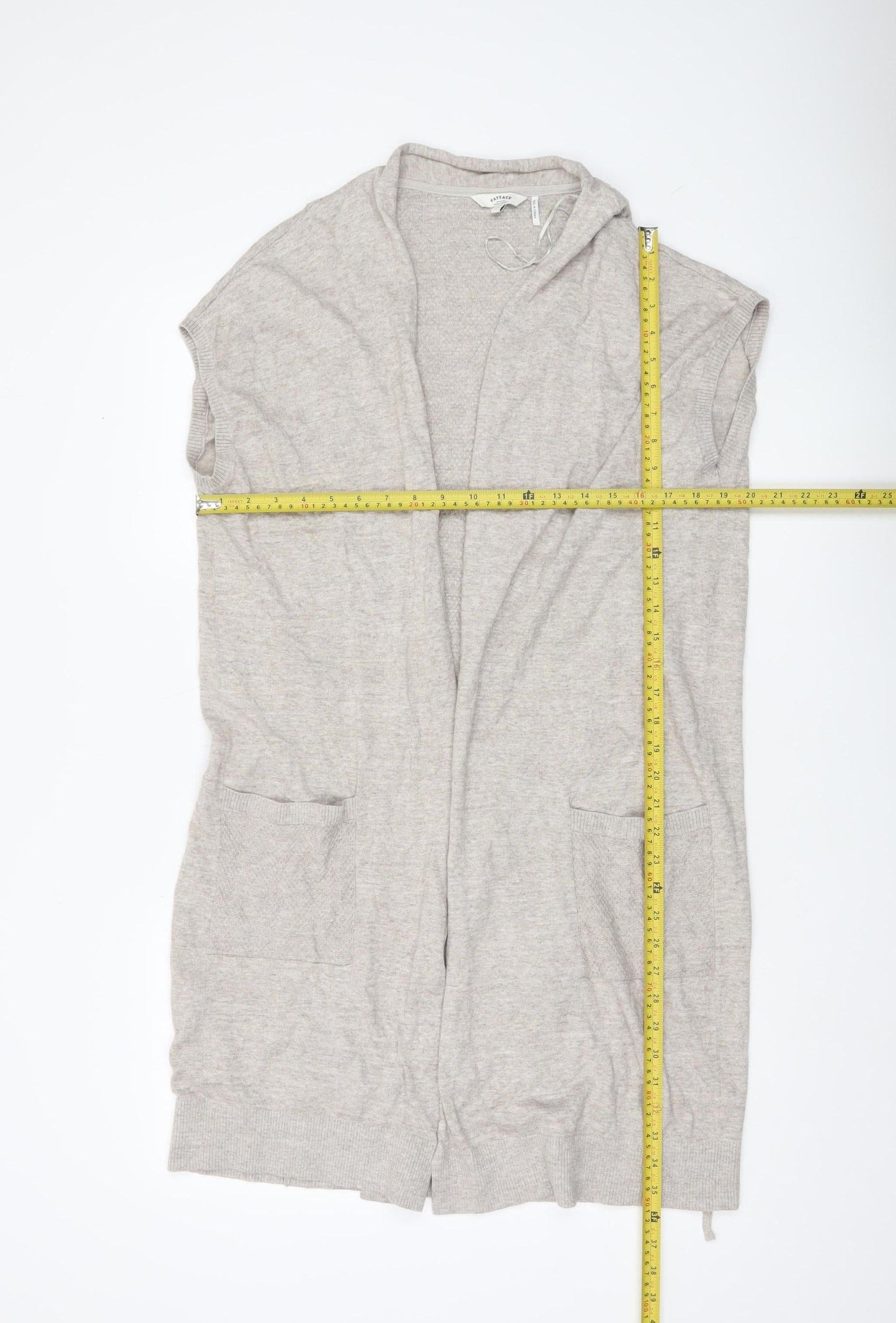 FatFace Womens Beige Sleeveless Knit Cardigan Vest M Cotton