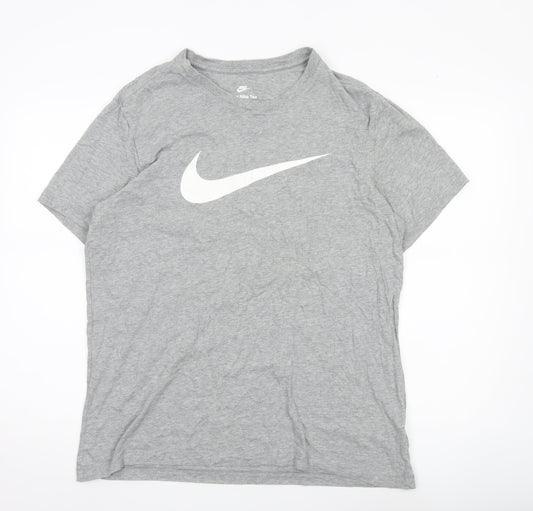 Nike Men's Grey Large Sports Logo T-Shirt Crew Neck