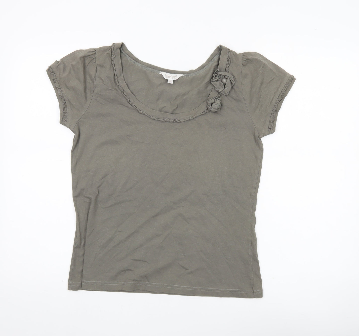 Lakeland Women’s Grey Cotton Short Sleeve Ruffle T-Shirt Size 14