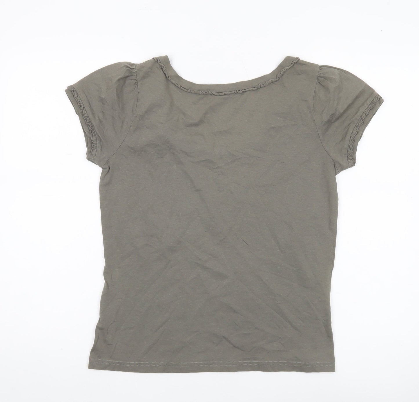 Lakeland Women’s Grey Cotton Short Sleeve Ruffle T-Shirt Size 14