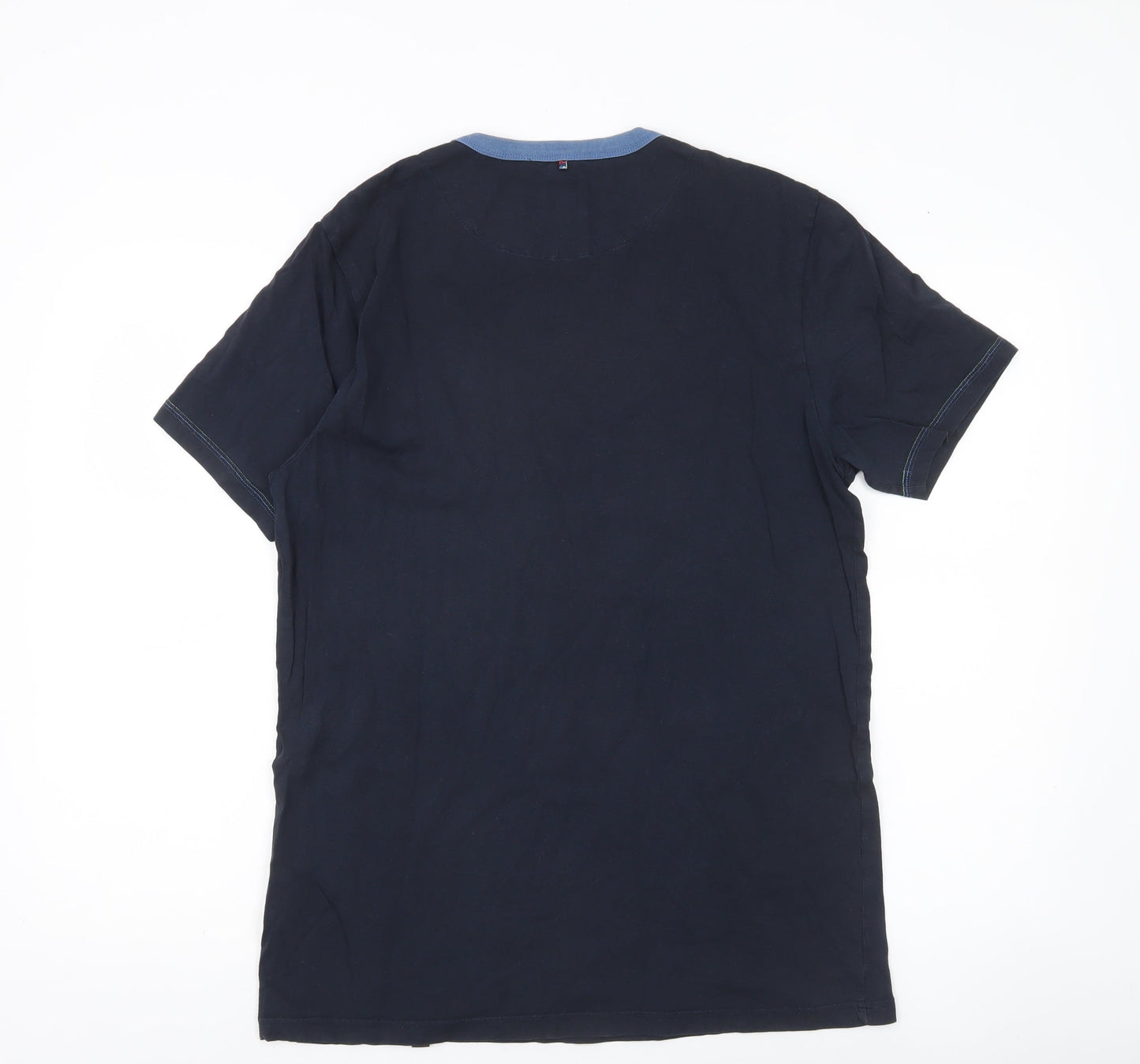 Pretty Green Men’s Navy Blue Crew Neck Cotton T-Shirt Size M Regular Fit