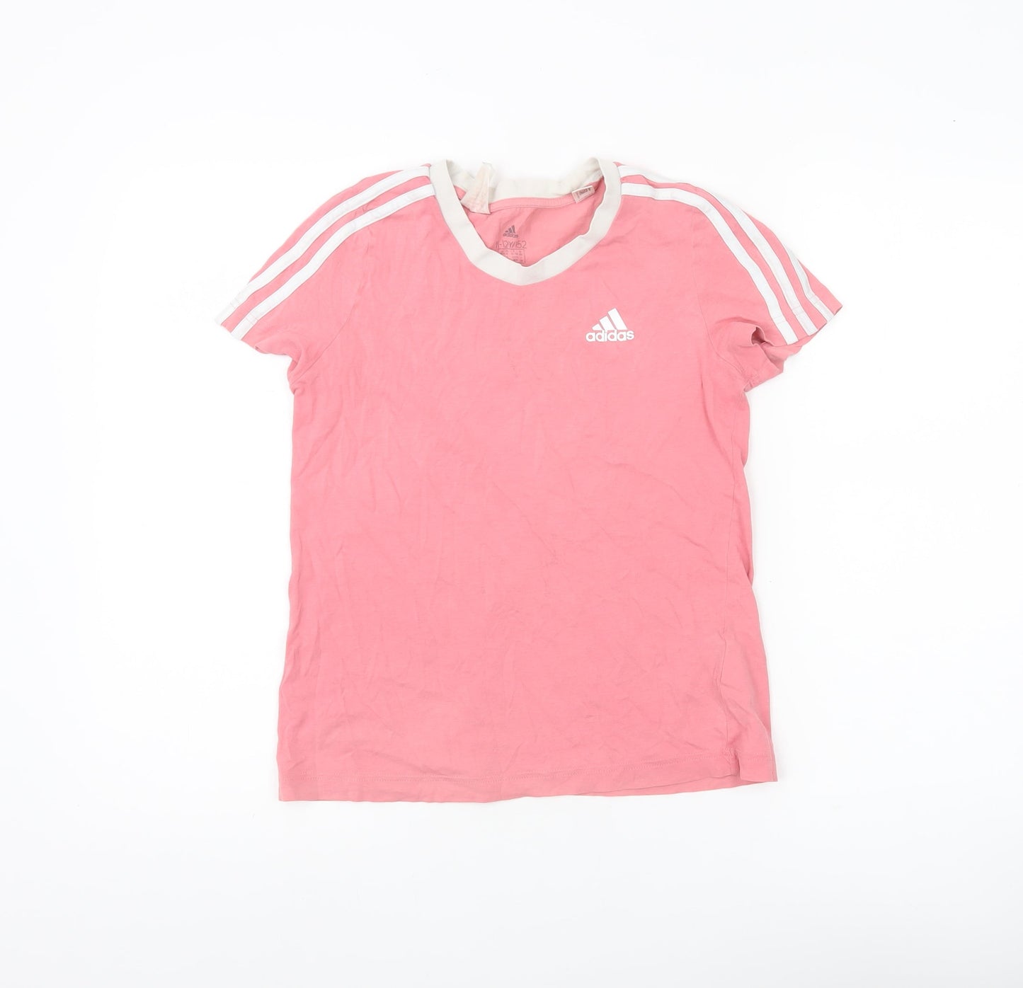 Adidas Girls Pink V-Neck Sports T-Shirt 11-12 Years Cotton Activewear