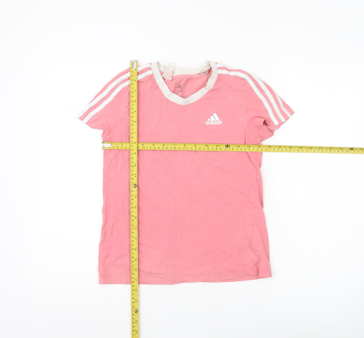 Adidas Girls Pink V-Neck Sports T-Shirt 11-12 Years Cotton Activewear