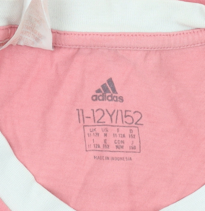 Adidas Girls Pink V-Neck Sports T-Shirt 11-12 Years Cotton Activewear