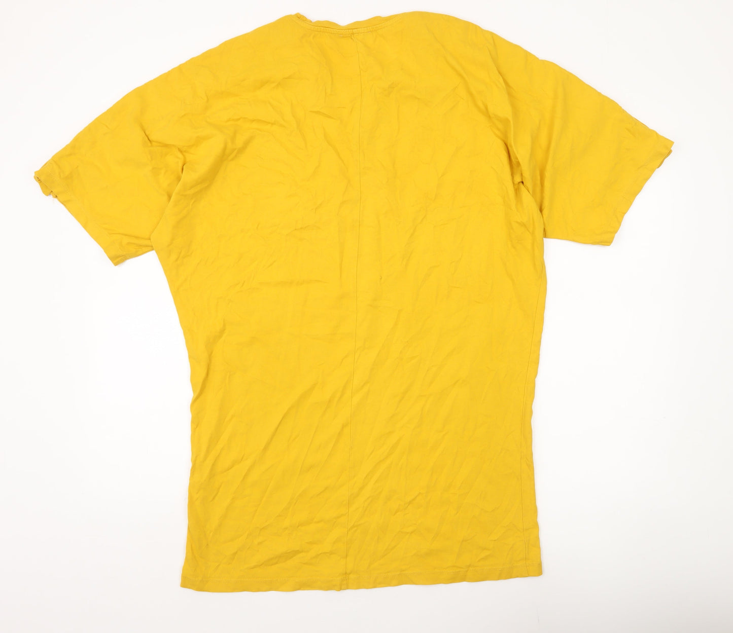 Zara Women Yellow Cotton Button Accent T-Shirt Size M