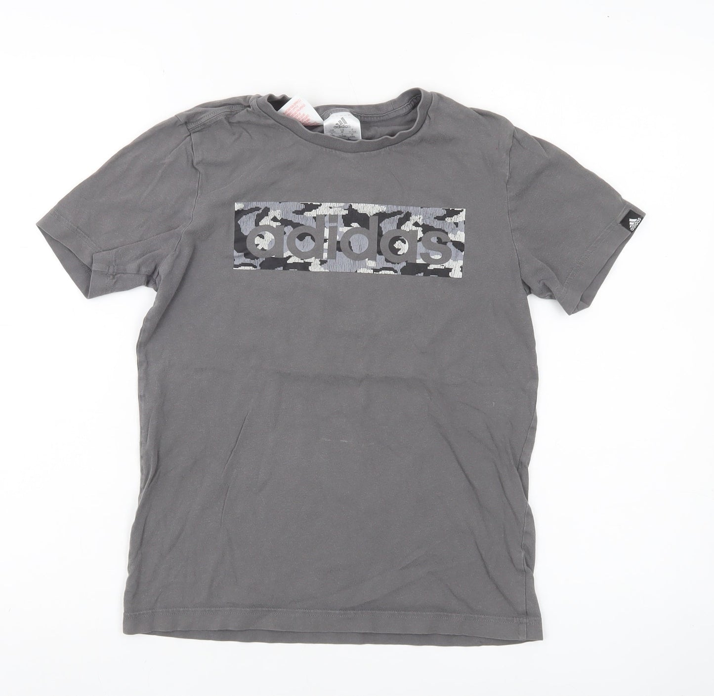 Adidas Boys Grey T-Shirt 11-12 Years Short Sleeve Cotton Logo Sports Top