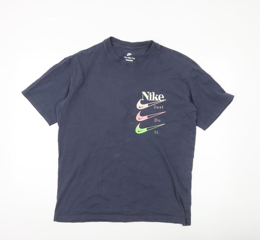 Nike Men’s Blue Graphic Logo T-Shirt Size M Loose Fit Short Sleeve