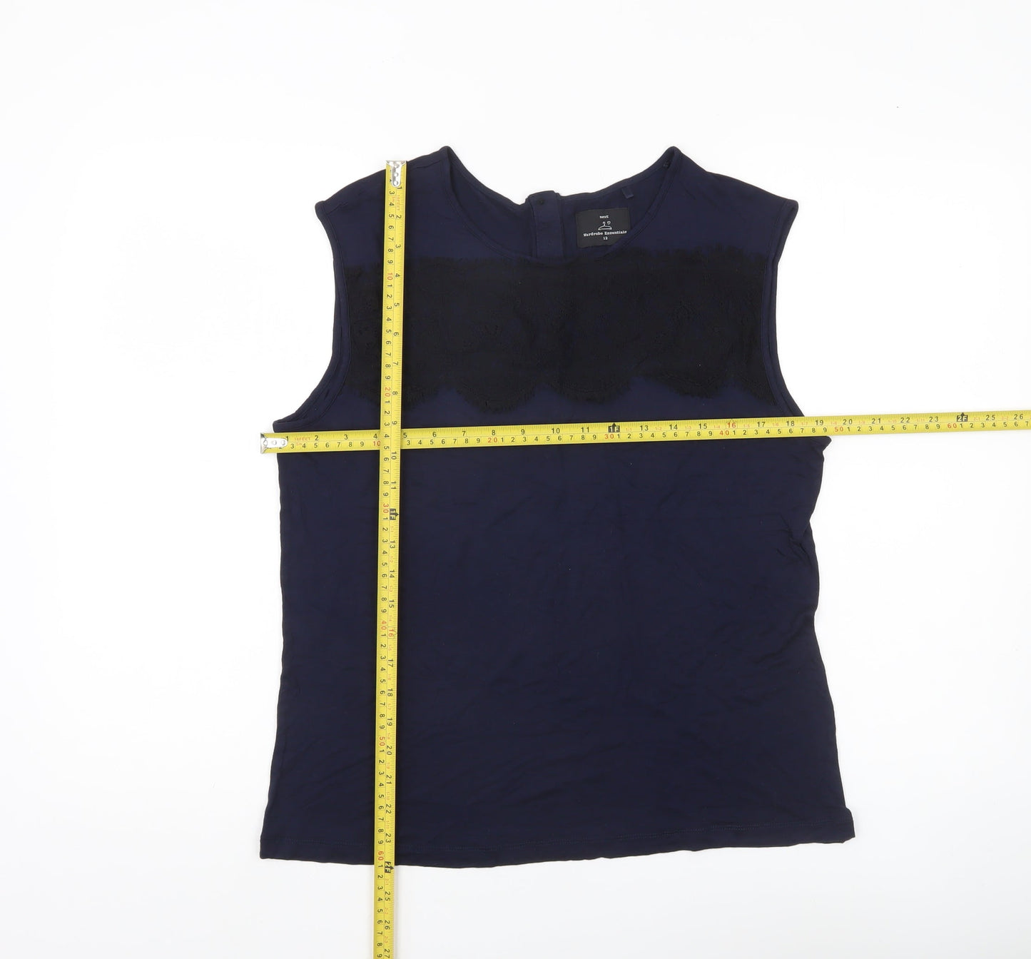 Next Womens Blue Lace Accent Sleeveless Blouse Size 12