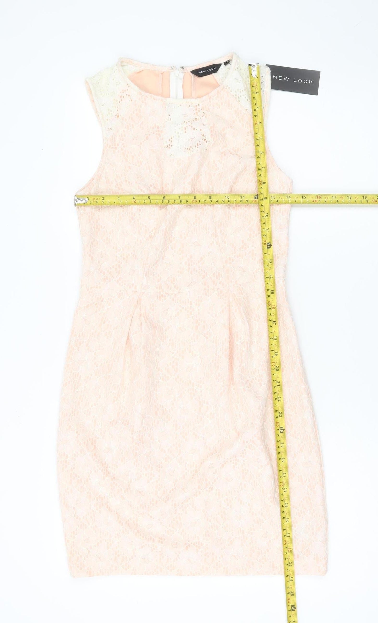 New Look Women Pink Lace Sheath Dress UK 10 Sleeveless Knee Length