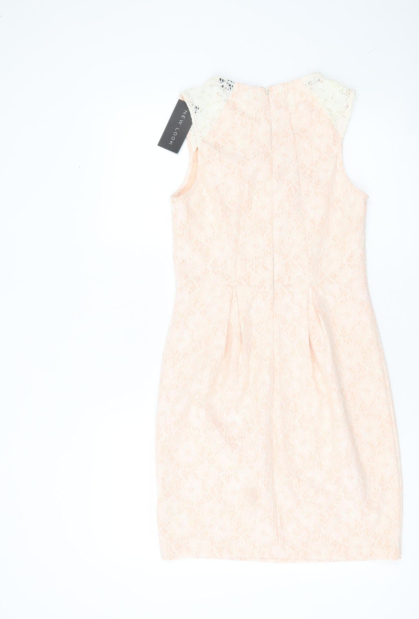 New Look Women Pink Lace Sheath Dress UK 10 Sleeveless Knee Length