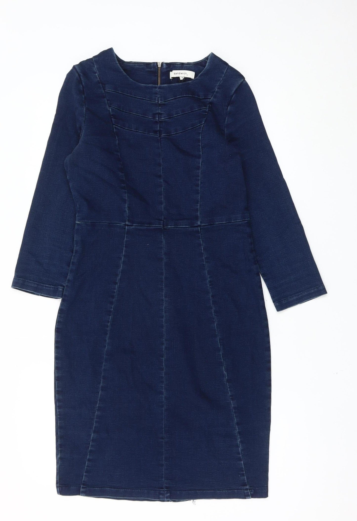 Sandwich Womens Blue Sheath Dress Size 8 Knee Length 3/4 Sleeve