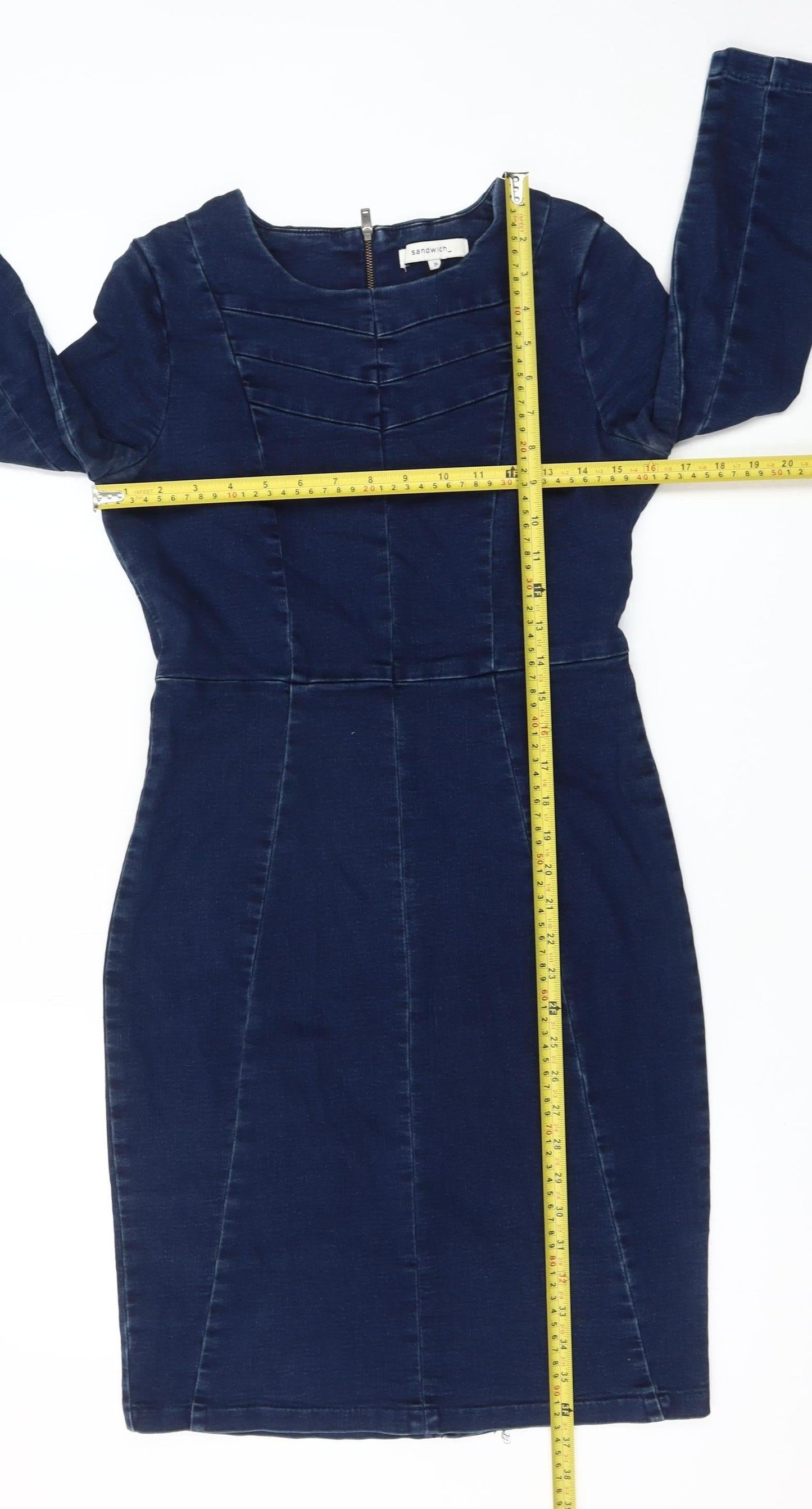 Sandwich Womens Blue Sheath Dress Size 8 Knee Length 3/4 Sleeve