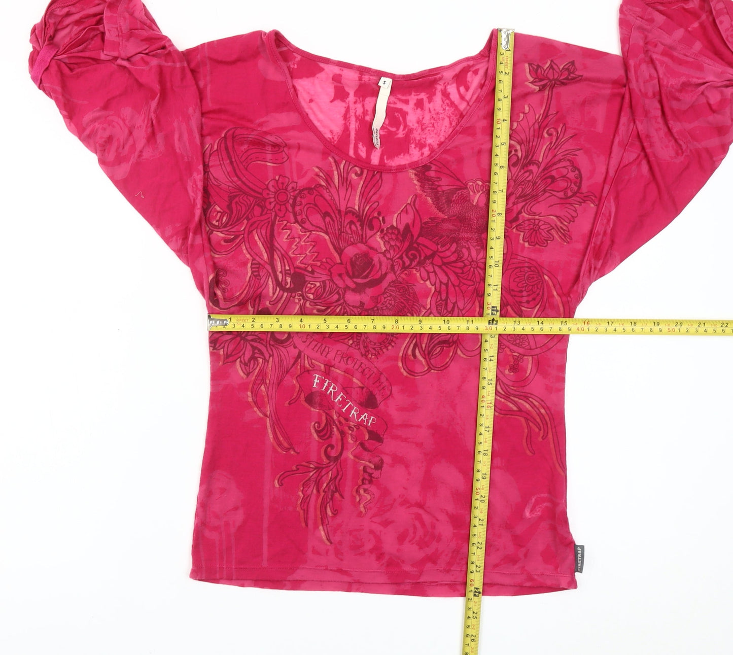 Firetrap Womens Pink Floral Scoop Neck T-Shirt Size S