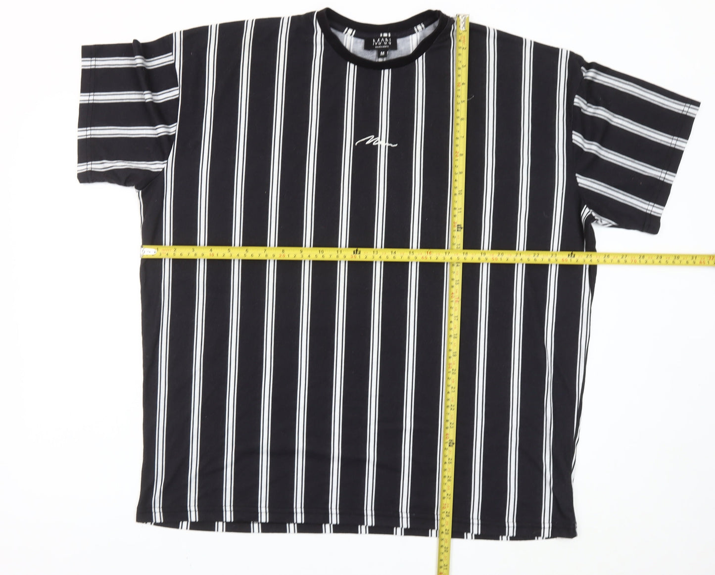 boohooMAN Men's Black Striped Crew Neck T-Shirt Size M