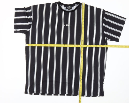 boohooMAN Men's Black Striped Crew Neck T-Shirt Size M