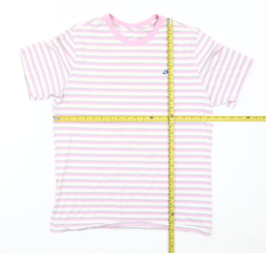 Nike Men's Pink Striped Crew Neck Cotton T-Shirt Size M
