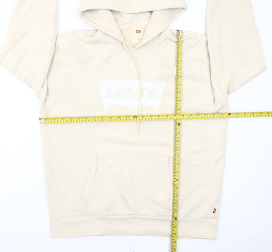 Levi's Men Beige Pullover Hoodie L Logo Graphic Fleece