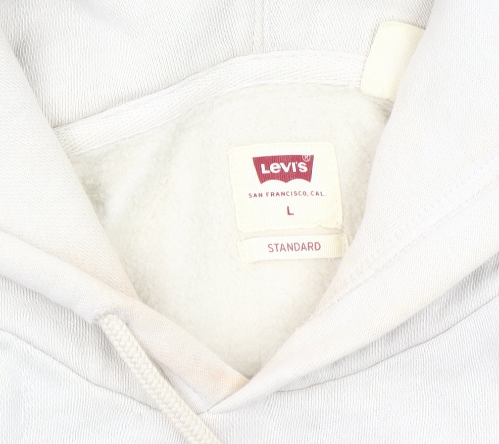 Levi's Men Beige Pullover Hoodie L Logo Graphic Fleece